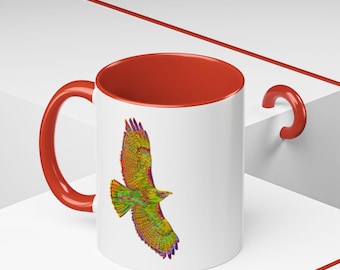 Accent Mug Red-Tailed Hawk Design, Colorful Bird Lover Gift, Nature Enthusiast Tea Cup, Unique Animal Coffee Mug, Gift for Birdwatcher, 11oz