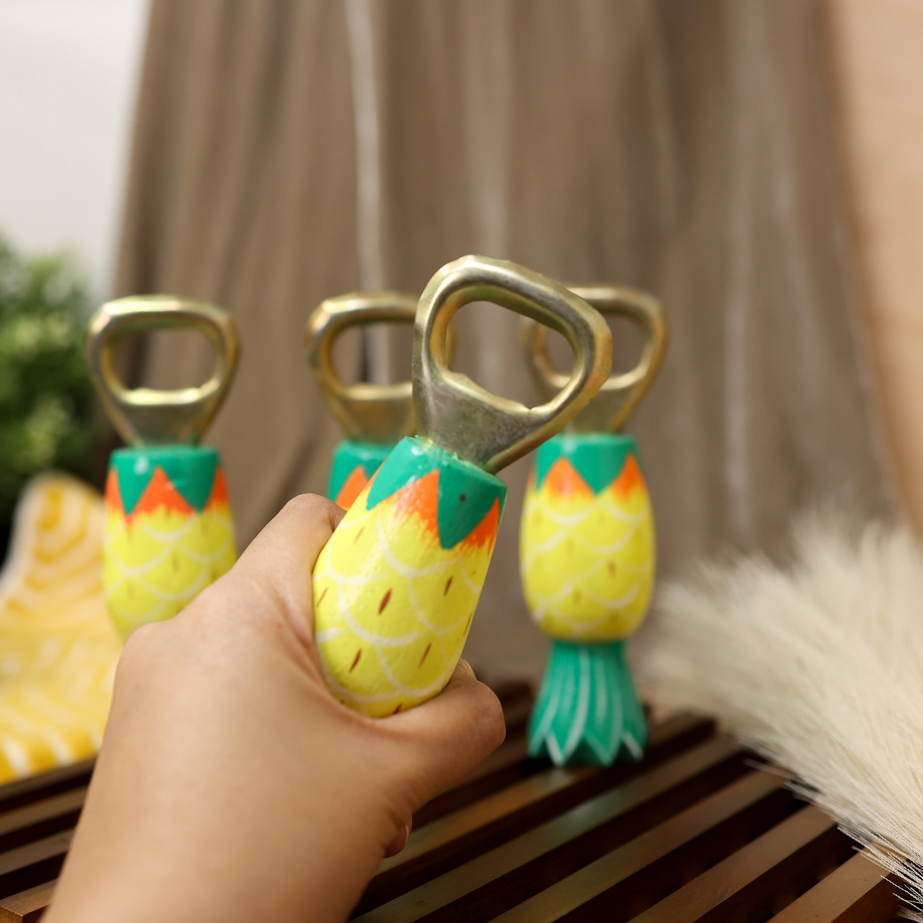 Hand Carved Wood Pineapple Shaped Bottle Opener, Wooden Bottle Opener ...