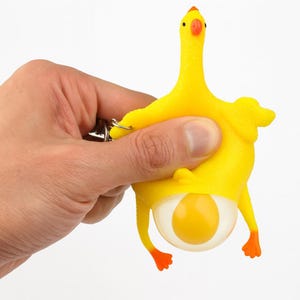 Funny Squeeze Chicken Keychain, Pinch the Belly, Egg Pops Out!, Stress Relief Gift Idea