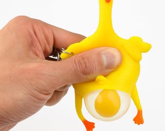 Funny Squeeze Chicken Keychain, Pinch the Belly, Egg Pops Out!, Stress Relief Gift Idea