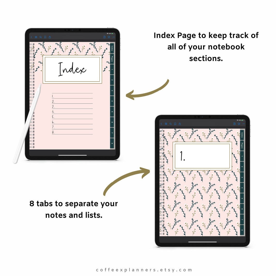 Digital Notebook with hyperlinked tabs PDF Instant Download Etsy