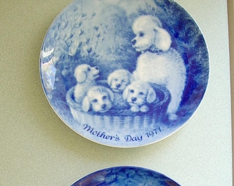 1971 & 1974 Berlin Design vintage Mother's Day collector plates ~ poodles, squirrels