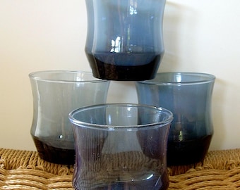1960s / 1970s vintage Libbey dusky blue Apollo tumblers / old fashioned glasses ~ set of 4