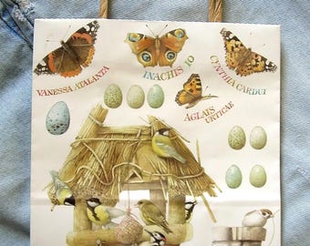 1994 Hallmark Marjolein Bastin illustrated 10" gift bag ~ birds, eggs, butterflies, feathers, birdhouses
