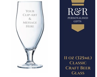 Personalised Engraved Classic 11oz Craft Beer Glass with Your Logo / name or message