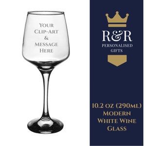 Personalised Modern White Wine Glasse, 290ml - engraved with name, message or clipart
