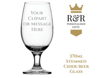 Personalised Engraved Stemmed 370ml Cider, Beer Glass with Your Logo, Name or Message