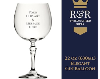 Verre de ballon de gin élégant gravé personnalisé de 22 oz avec votre logo ou votre message