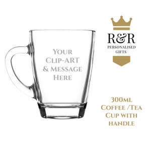 Personalizowana grawerowana filiżanka do kawy/herbaty o pojemności 300 ml – możesz dodać dowolny napis, imię lub grafikę.