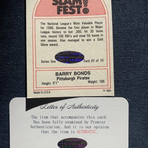 1991 Foot Locker Barry Bonds Signed Autographed Slam Fest Series One 3 ...