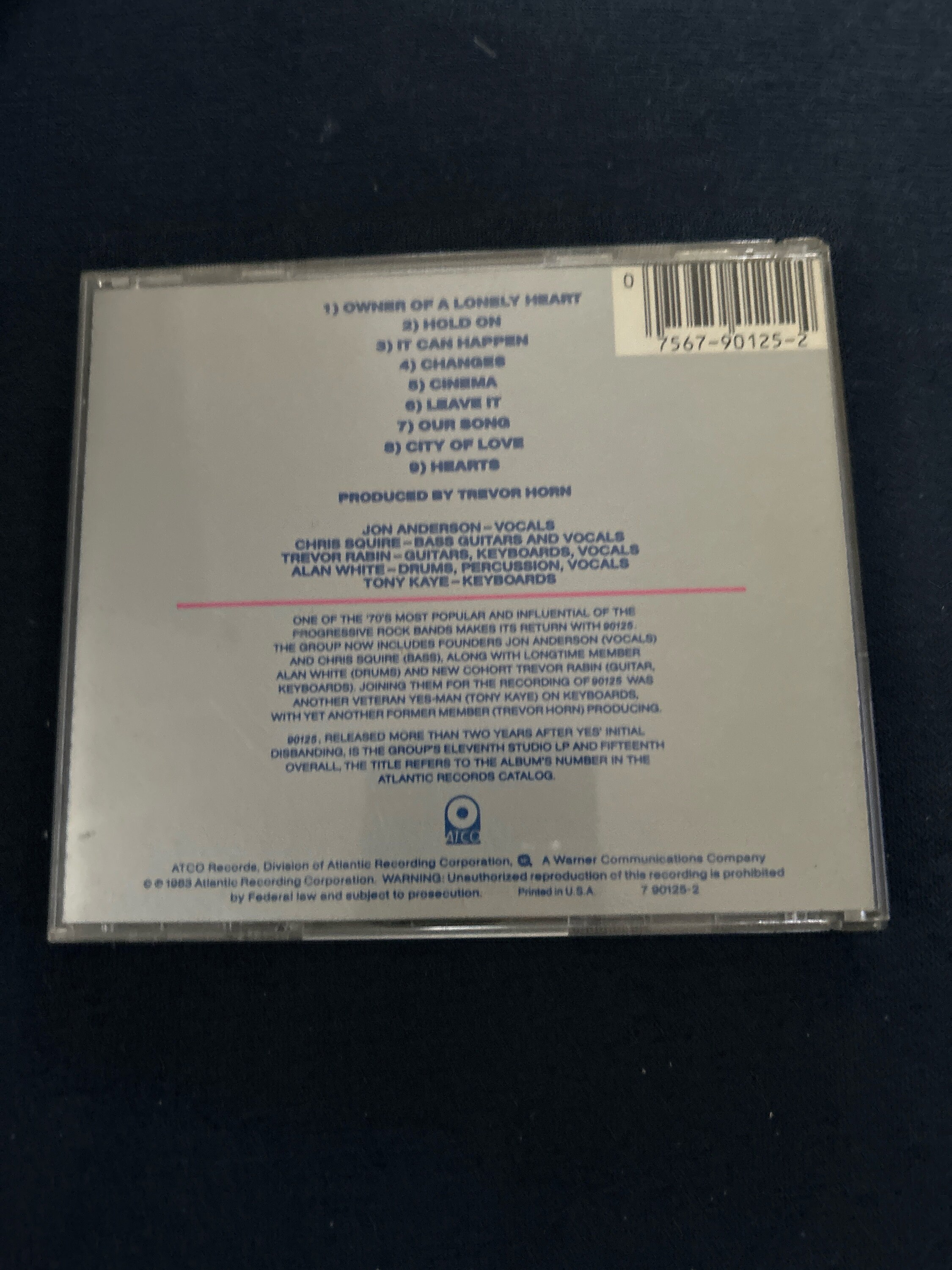 YES Signed Autographed 90125 CD by All 5. John Anderson