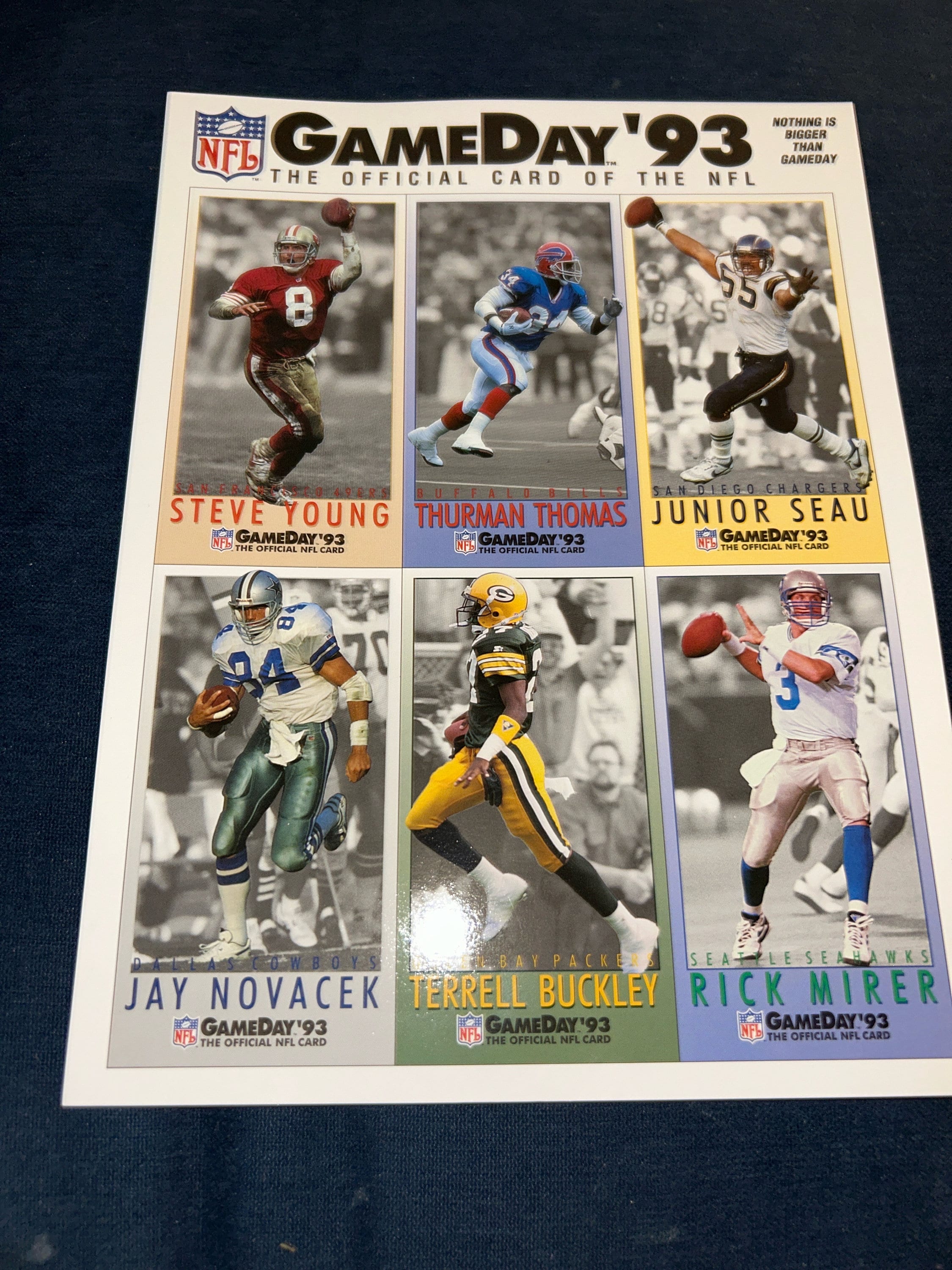 Rare 1993 NFL Fleer Gameday Collector Cards Uncut Promo Sheet