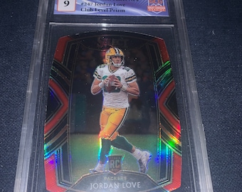 Jordan Love 2020 Panini Select Red Club Level Die Cut Rookie Card #247 Green Bay Packers Great Canadian Grading Gcg Graded Mint 9