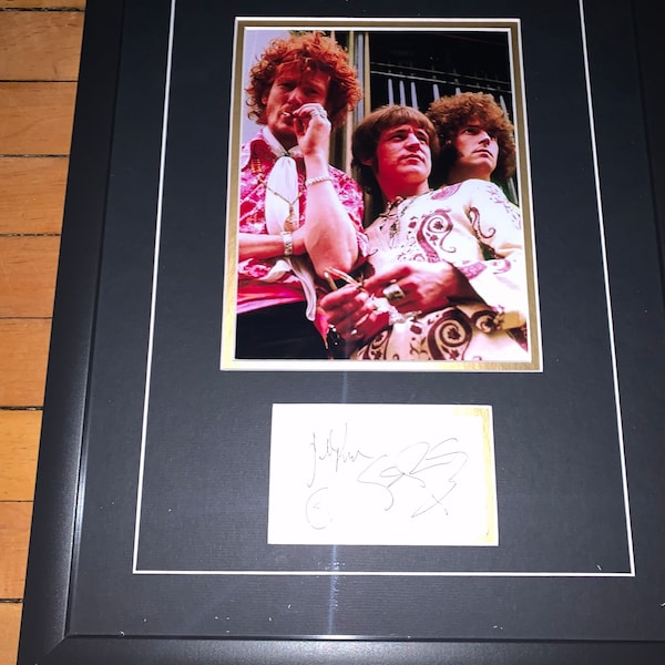 Cream 18x14 Signed Autographed Framed Index Card Display By Eric Clapton, Ginger Baker Jack Bruce COA
