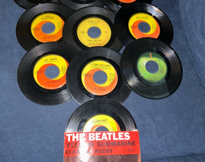 The Beatles (10) 45 Rpm Records. Let It Be, Love Me Do, Hello Goodbye ...
