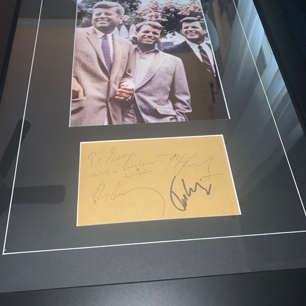 John F Kenned, Robert F Kennedy & Ted Kennedy Signed Autographed Framed 18x14 Photo Display Coa JFK It's Personalized to George