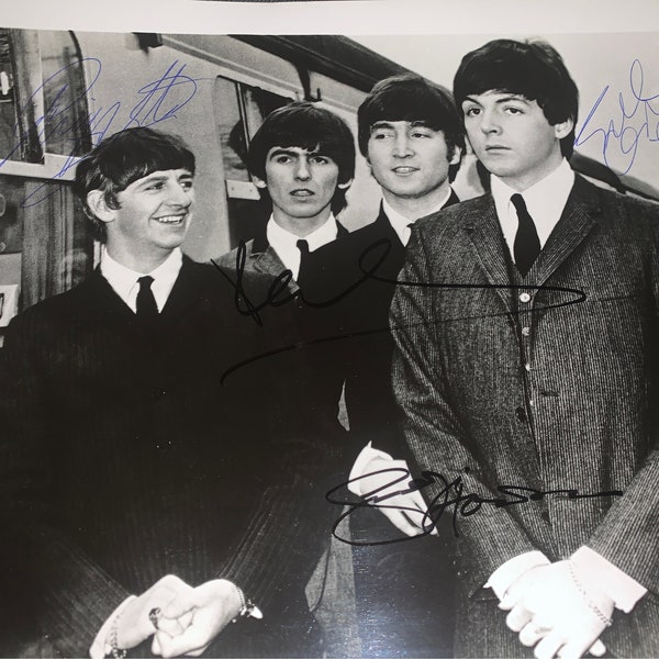 John Lennon, George Harrison, Paul McCartney and Ringo Starr of The Beatles Signed Autographed 8x10 B&W Photo Rare Item COA