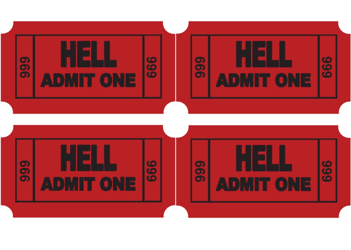 Hell Admit One/ticket to Hell 2 Inch Wide 4 Pack Etsy