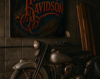 ハーレーダビッドソンのキャンバスプリント：ヴィンテージバイクアート