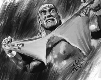 Hulk Hogan Charcoal Drawing – Hand-Stretched Canvas Print – Wrestling Art – Ready to Hang Wall Decor – Wrestling Legend Tribute