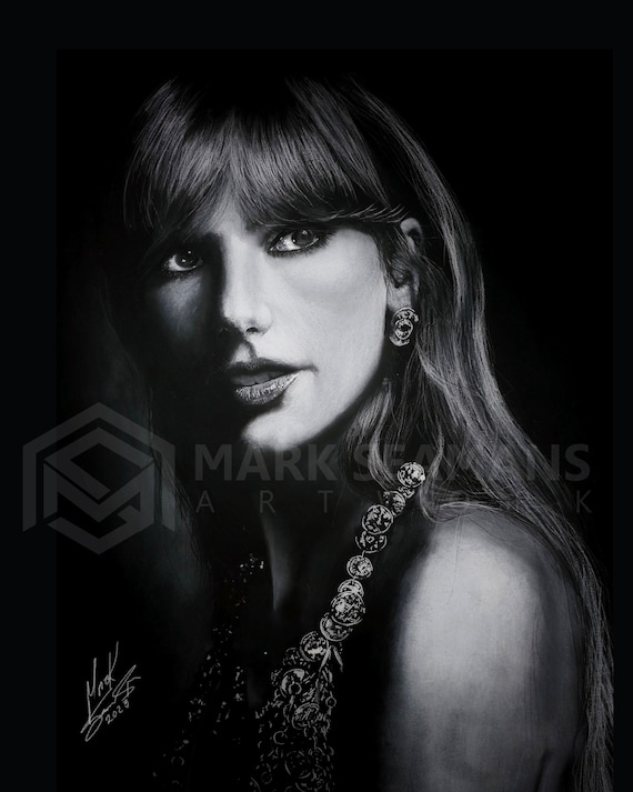 Taylor Swift in White Charcoal on Black Paper. - Etsy