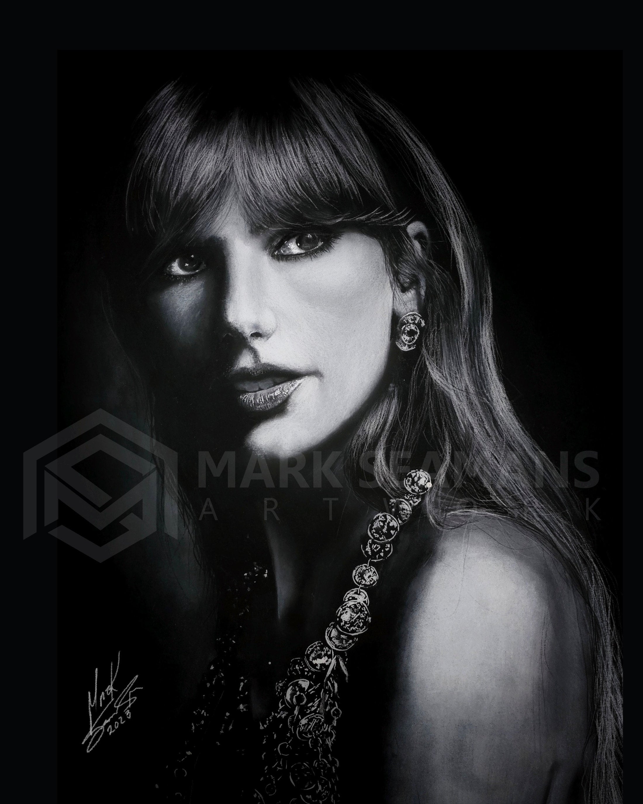 Taylor Swift in White Charcoal on Black Paper. - Etsy