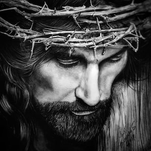 Jesus Christ Charcoal Portrait B&W