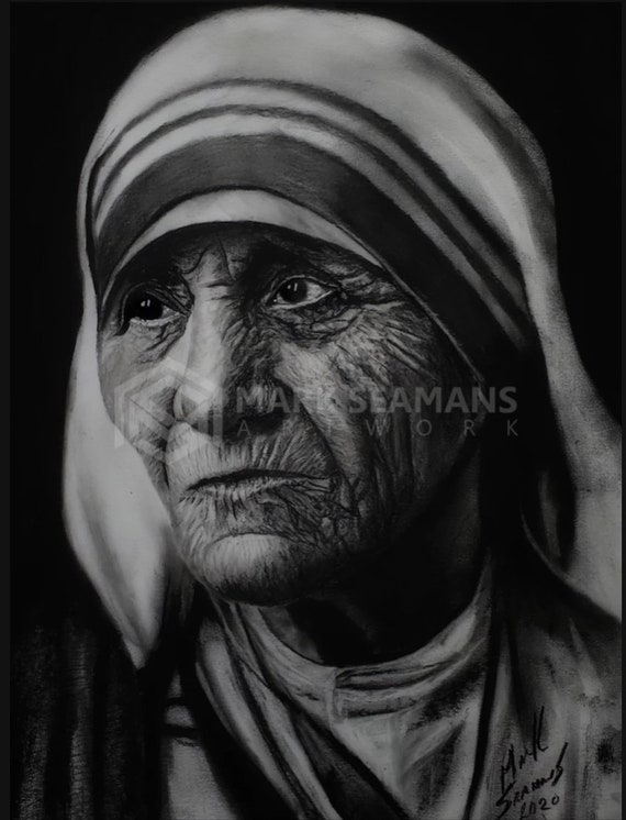 Mother Teresa Charcoal Portrait - Etsy