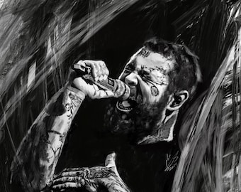 Post Malone drawn with acrylic and Charcoal. Custom hand drawing art
