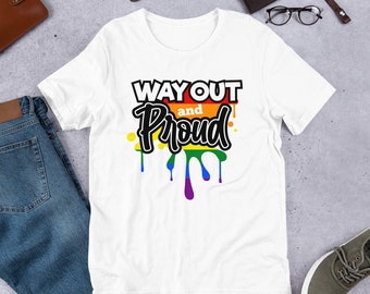 Way Out and Proud Pride T-Shirt, LGBTQ Unisex Cotton Tee