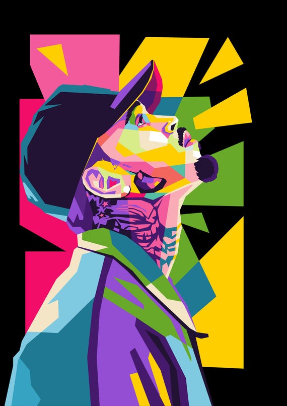 クリス・ブラウン WPAP アート – 幾何学的なポップポートレート (PNG 