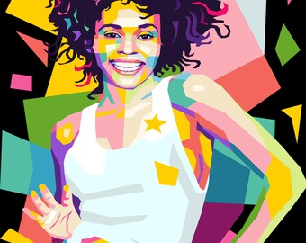 Whitney Houston Pop Art Print: Colorful R&B Queen Portrait (Digital Download)