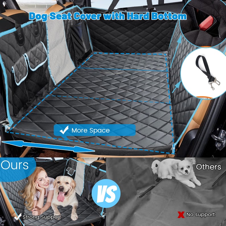 Back Seat Extender for Dogs, Dog Car Seat Cover with Hard Bottom Bed Waterproof Dog Hammock with Mesh Window and Storage Pocket for Truck image 8