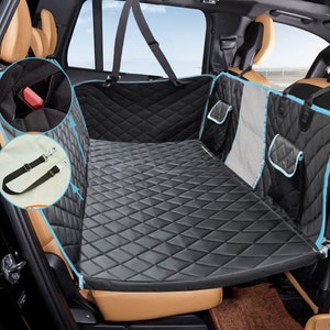 Back Seat Extender for Dogs, Dog Car Seat Cover with Hard Bottom Bed Waterproof Dog Hammock with Mesh Window and Storage Pocket for Truck image 4