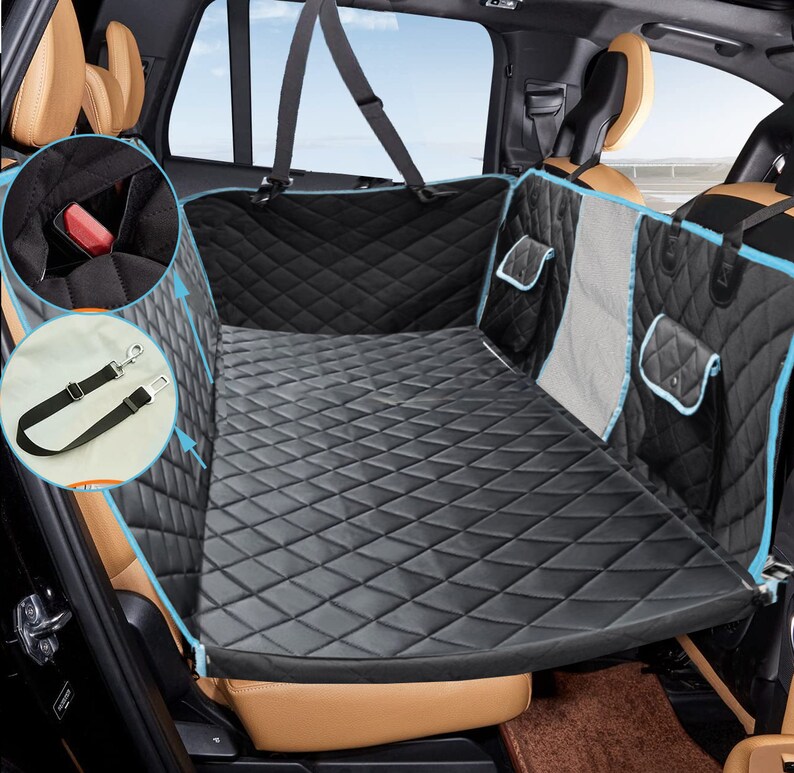 Back Seat Extender for Dogs, Dog Car Seat Cover with Hard Bottom Bed Waterproof Dog Hammock with Mesh Window and Storage Pocket for Truck image 4