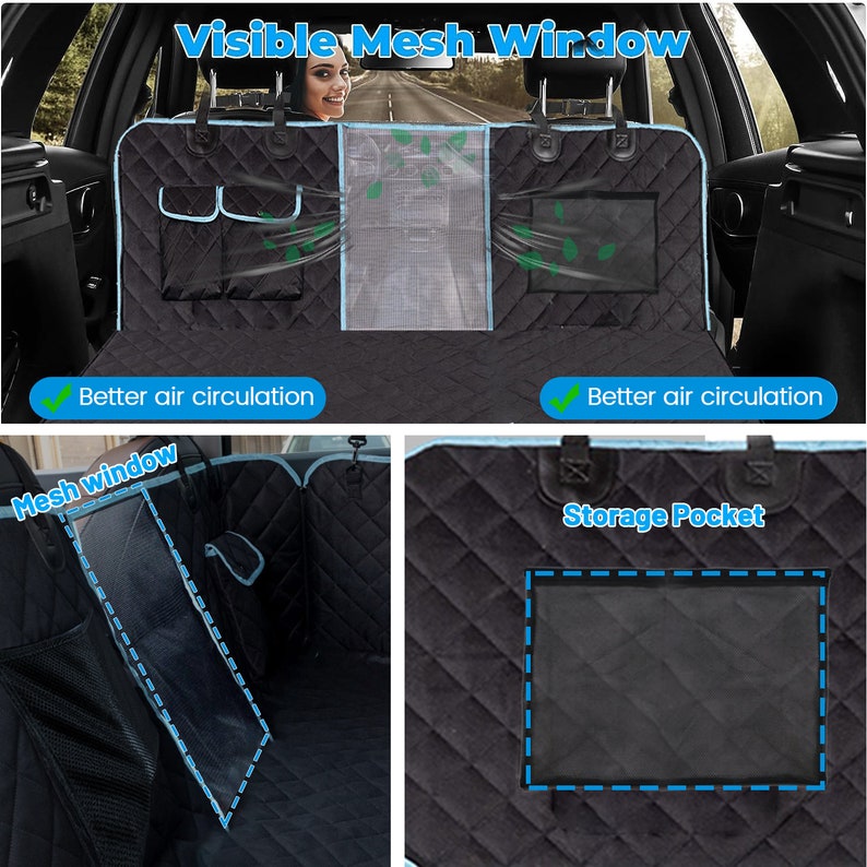 Back Seat Extender for Dogs, Dog Car Seat Cover with Hard Bottom Bed Waterproof Dog Hammock with Mesh Window and Storage Pocket for Truck image 9