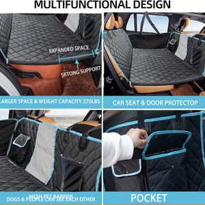 Back Seat Extender for Dogs, Dog Car Seat Cover with Hard Bottom Bed Waterproof Dog Hammock with Mesh Window and Storage Pocket for Truck image 7