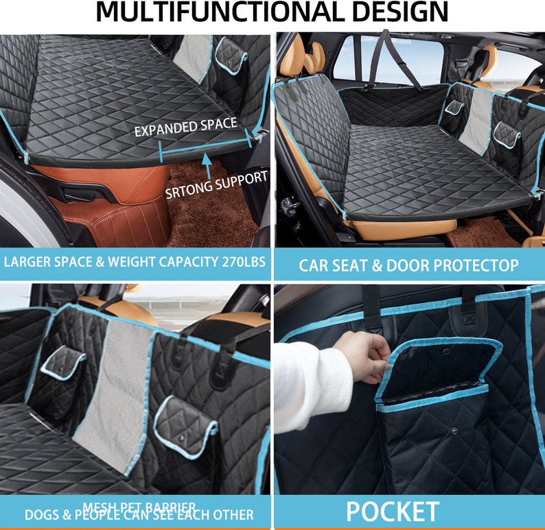 Back Seat Extender for Dogs, Dog Car Seat Cover with Hard Bottom Bed Waterproof Dog Hammock with Mesh Window and Storage Pocket for Truck image 6