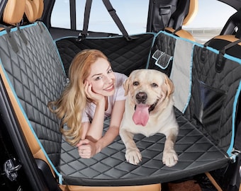 Back Seat Extender for Dogs, Dog Car Seat Cover with Hard Bottom Bed Waterproof Dog Hammock with Mesh Window and Storage Pocket for Truck