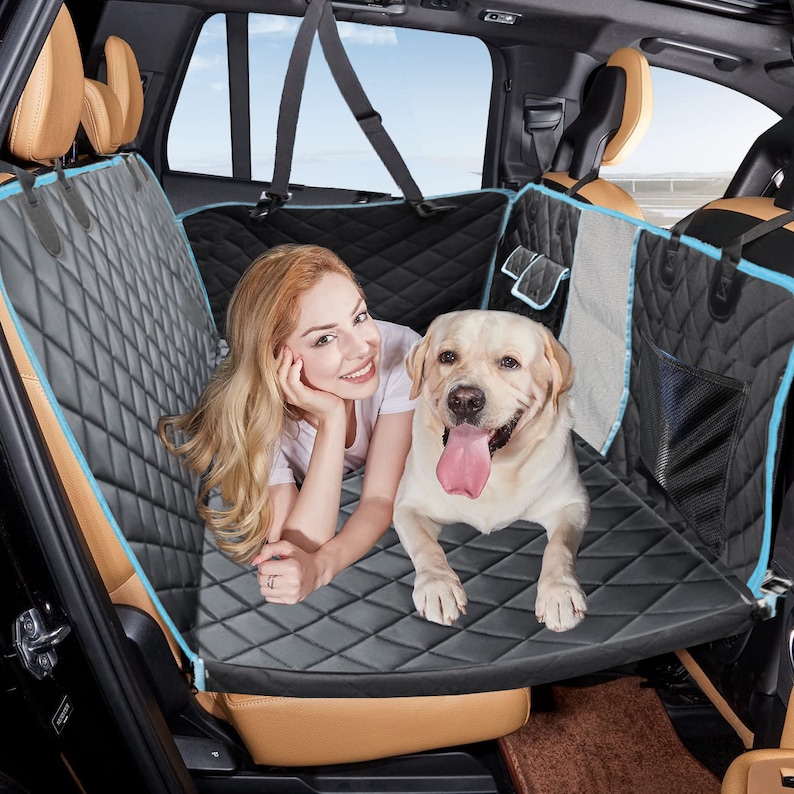 Back Seat Extender for Dogs, Dog Car Seat Cover with Hard Bottom Bed Waterproof Dog Hammock with Mesh Window and Storage Pocket for Truck image 1