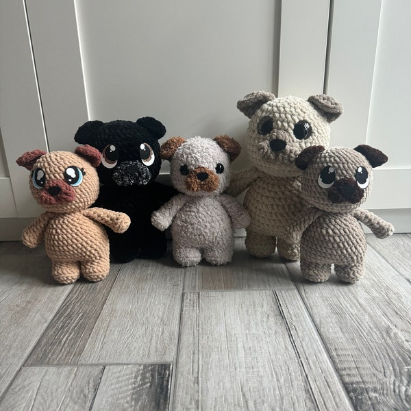 Mopshond haakpatroon (PDF) Mopshond amigurumi patroon laag naaiwerk (naai alleen oren en neus vast)