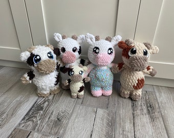 Pattern Pack - Cow, Cow with Overalls, and Mini NO SEW Cow Crochet Pattern (PDF)