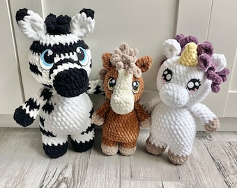 Zebra, Horse, and Unicorn Crochet Pattern PACK (PDF)