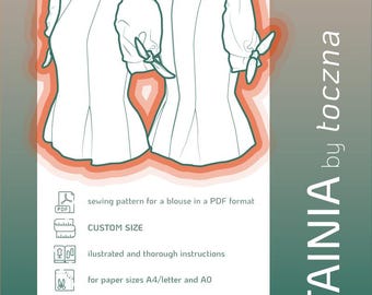 TAINIA Blouse Sewing Pattern - Cute Sleeves, Custom Size (PDF Pattern)