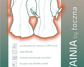 TAINIA Blouse Sewing Pattern – Cute Sleeves, Inverted Pleats (PDF)