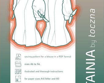 TAINIA Blouse Sewing Pattern - Cute Sleeves, Sizes 46-56 (PDF Pattern)