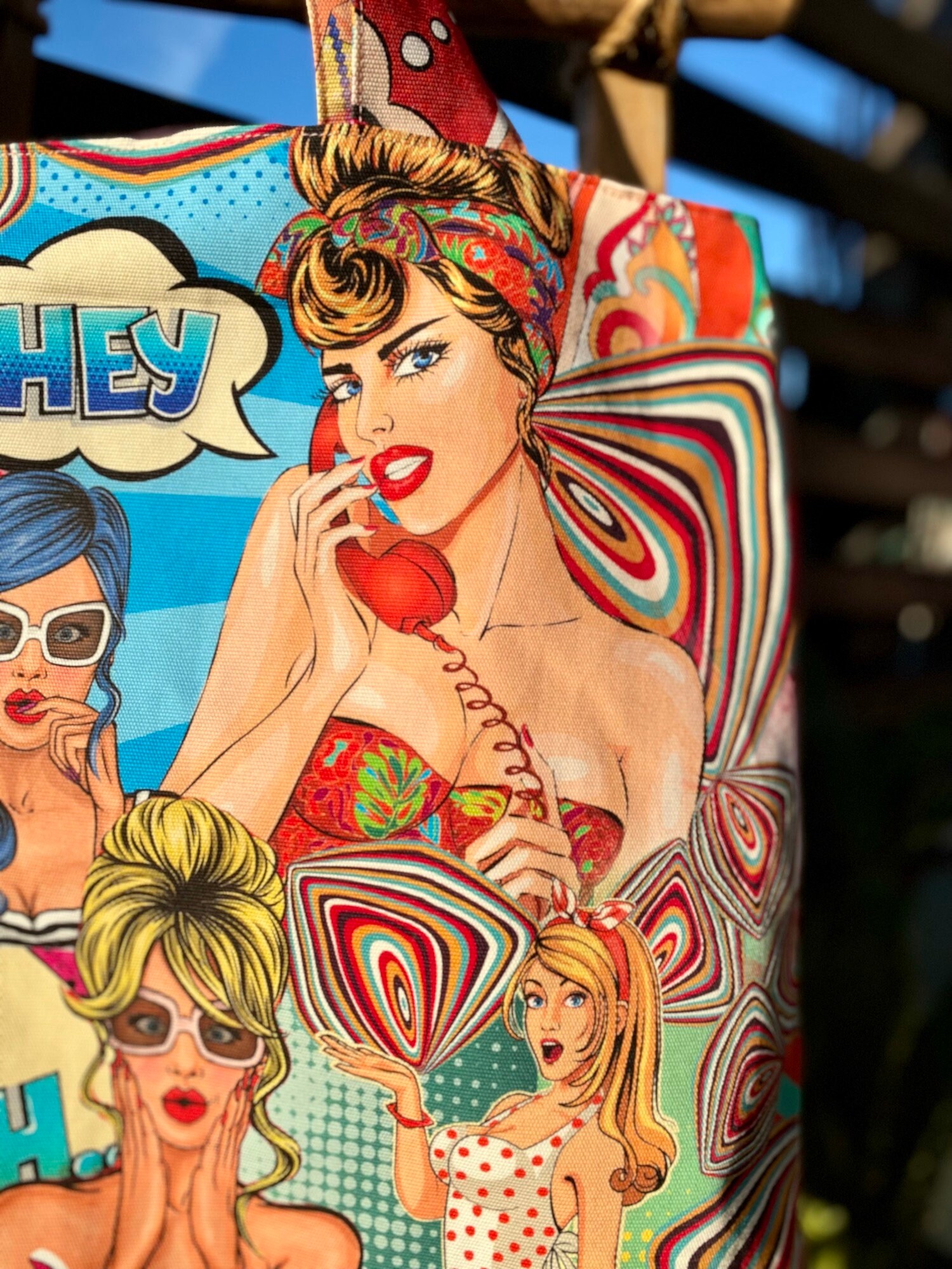 Sac à Main Vintage Style Pop Art En Coton Multicolore - Occasion En Excellent état (TTBE)