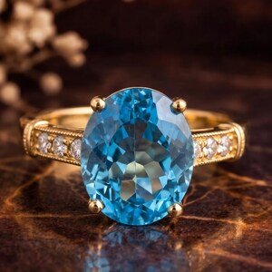Bague de fiançailles solitaire cathédrale, bague de proposition fabriquée à la main avec topaze bleue et zircon cubique fait main, bague de style vintage, bague de fiançailles