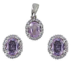 Two Piece Jewelry Set, Amethyst & Cubic Zirconia Jewelry Set,  925 Silver Jewelry, Amethyst Earrings, Amethyst Pendant, Bridesmaid Gift
