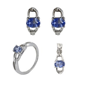 natuurlijke saffier sieraden set, 925 sterling zilver, september birthstone, saffier ring, hanger, oorbellen, vrouwen sieraden, cadeau voor vrouw